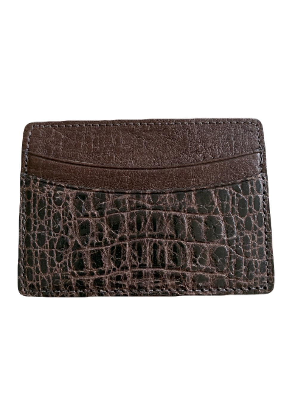 Made in USA Brown Crocodile Embossed Leather 5 Pocket Credit Card Case Holder